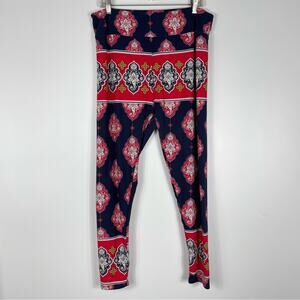 Lularoe Tall and Curvy Womens Leggings Boho Mandala Fall Red Blue One Size